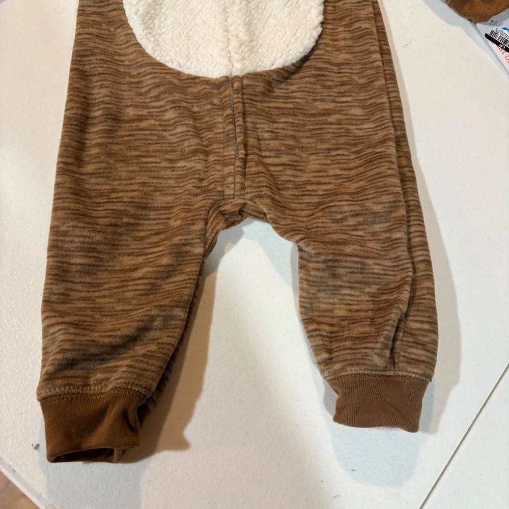 Carters Baby Reindeer Fleece Hooded Jumpsuit‎ Brown Christmas Pajamas 6M NWT
